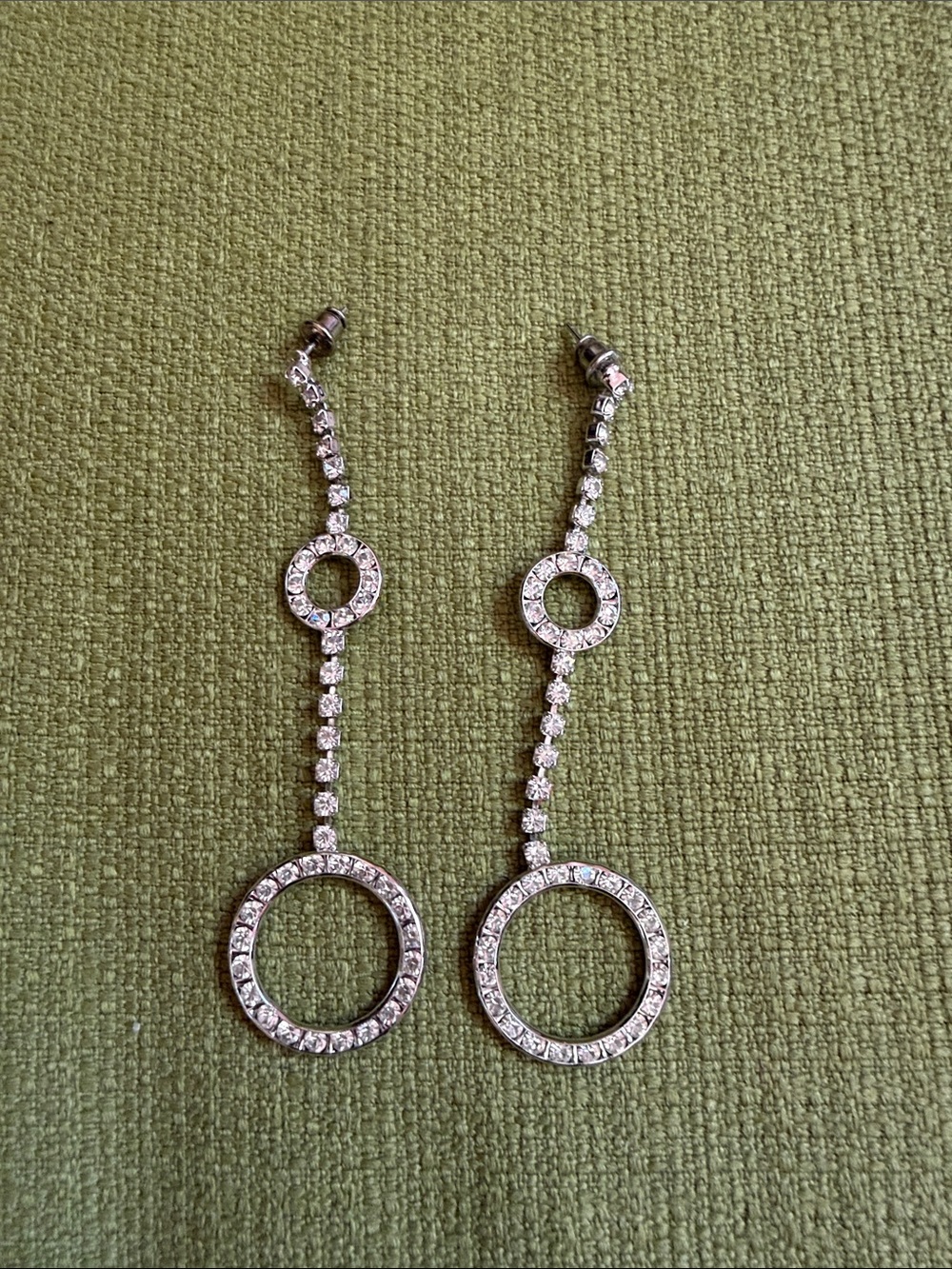 Elegant Silver-Tone Vintage Crystal Drop Earrings - Double Circle Design